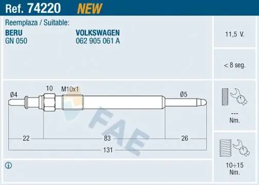 FAE Glühkerze (74220) KFZ-6990865 Jetzt Kaufen